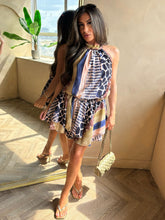 Load image into Gallery viewer, Halter Navy Mix Giraffe Print Dress

